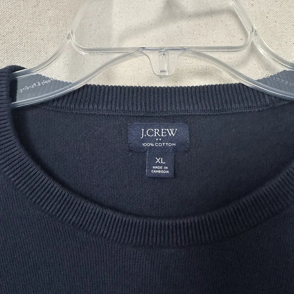 J. Crew Navy Crew Neck L/S Cotton Sweater Mens XL Preppy Minimalist Old Money‎